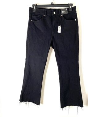 Express Black Cropped Flare Jeans Mid Rise Raw Hem Stretch Denim NWT